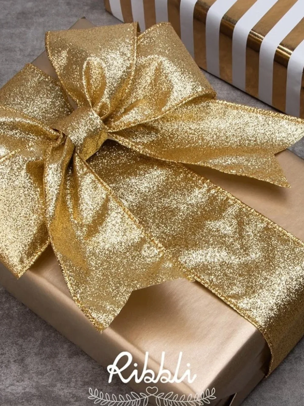 Gold Glitter Wired Ribbon for Party Decor - 2.5in x 10yd. NWT.